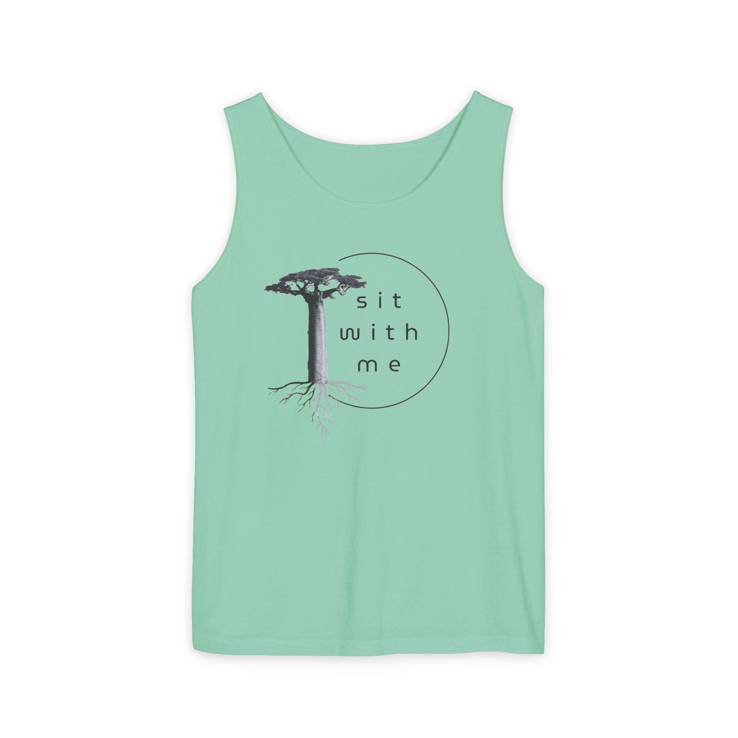 Relaxing Tree Illustration Tank Top, Unisex Summer Tee, Gift for Nature Lovers, Outdoor Adventure Apparel, Bohemian Style