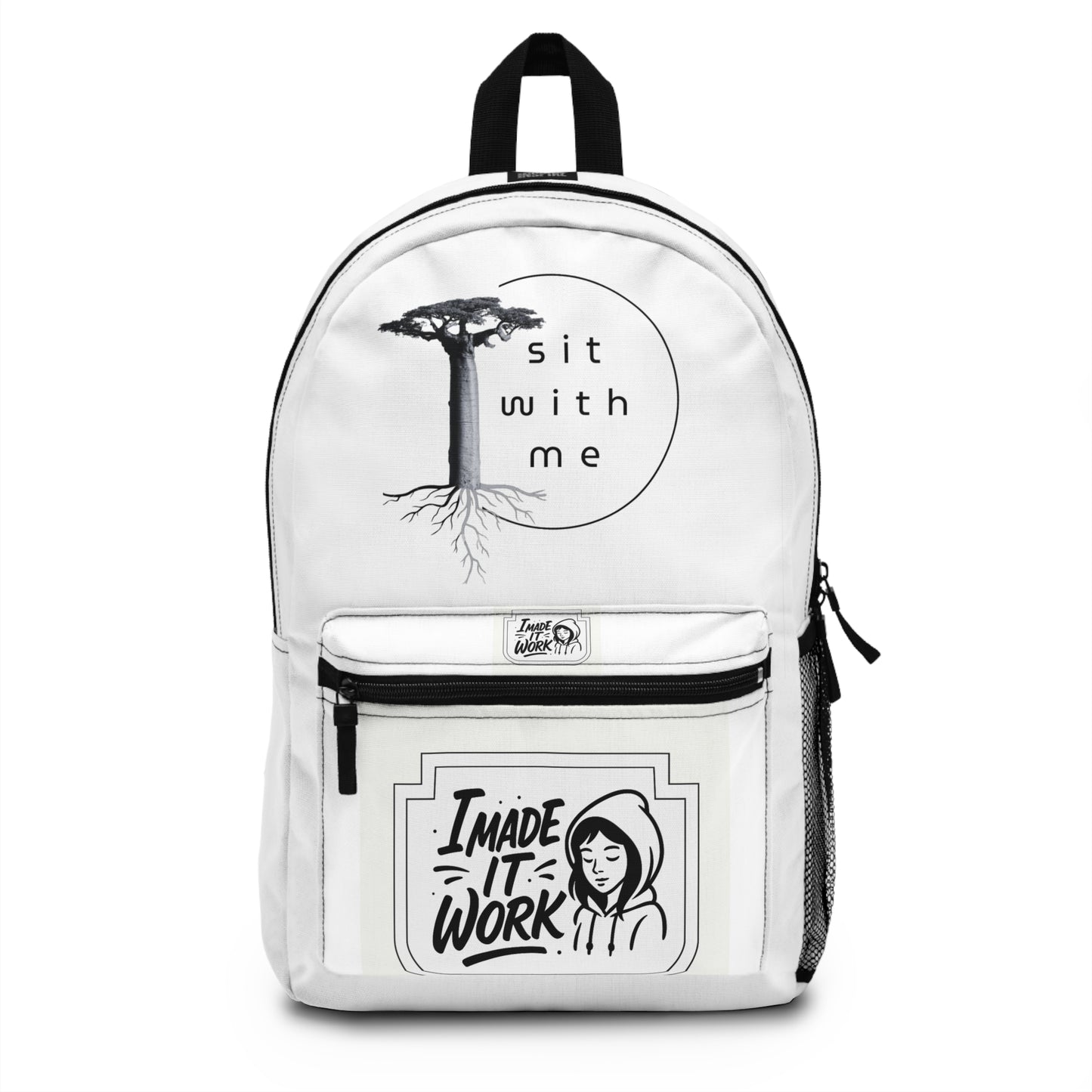 Mindful Tree Backpack - Sit With Me, Eco-Friendly Student Bag, Nature Lover Gift, Hiking Pack, Inspirational Quote Rucksack