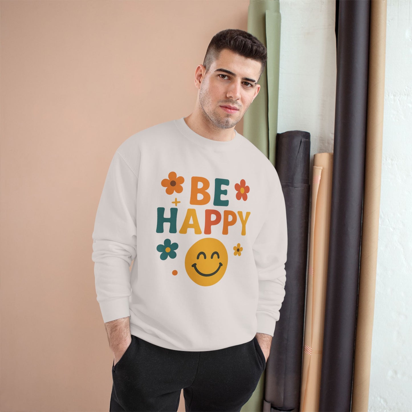 Happy Vibes Champion Sweatshirt, Positive Affirmation Apparel, Cozy Gift for Friends, Motivational Sweater, Feel-Good Sweatshirt