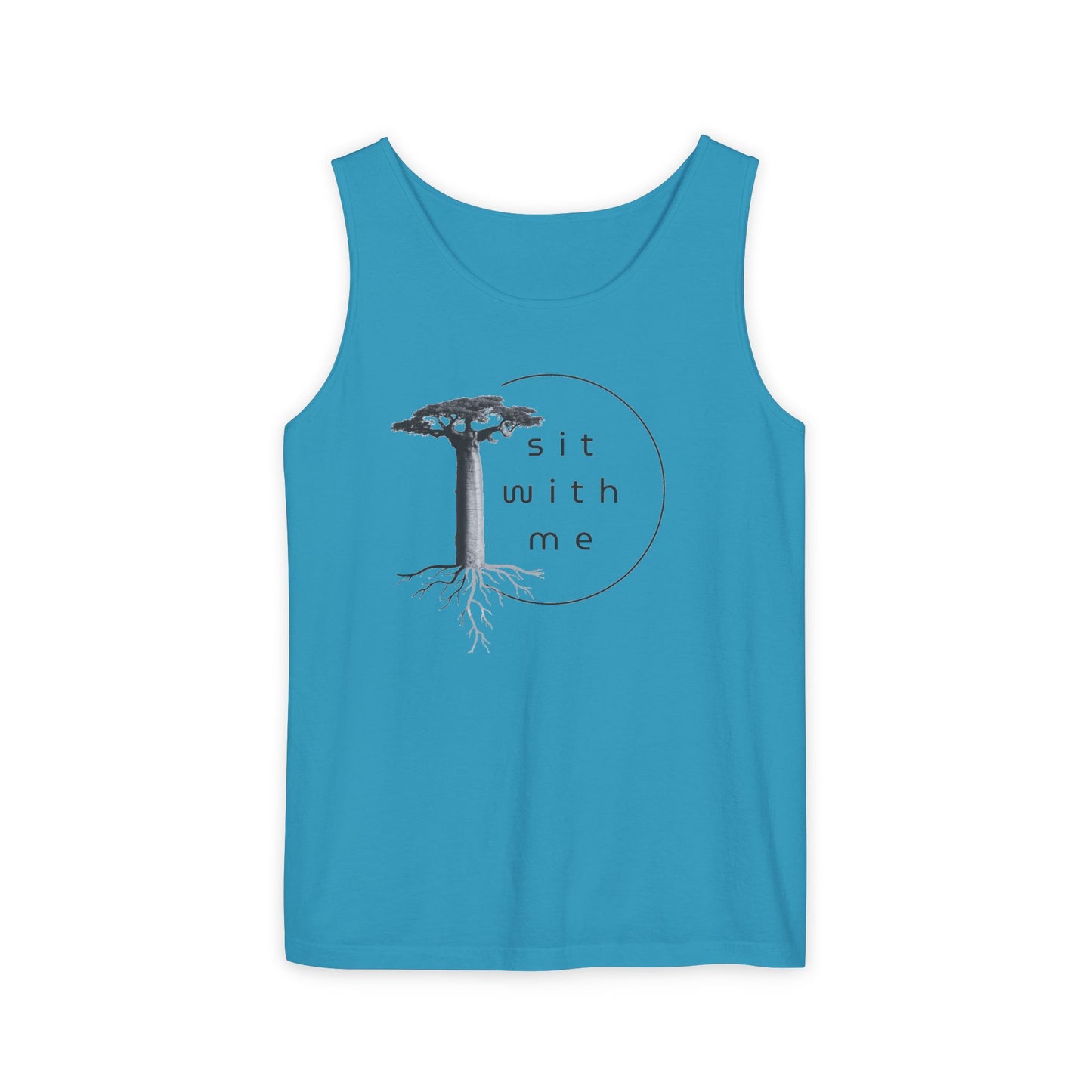 Relaxing Tree Illustration Tank Top, Unisex Summer Tee, Gift for Nature Lovers, Outdoor Adventure Apparel, Bohemian Style