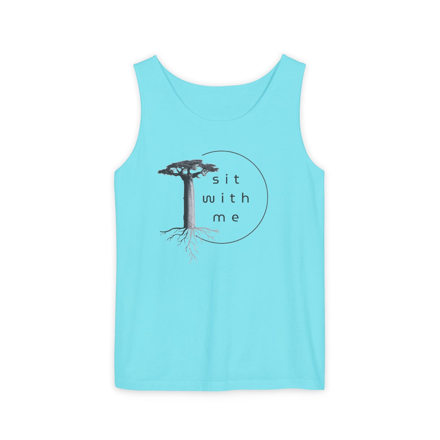 Relaxing Tree Illustration Tank Top, Unisex Summer Tee, Gift for Nature Lovers, Outdoor Adventure Apparel, Bohemian Style