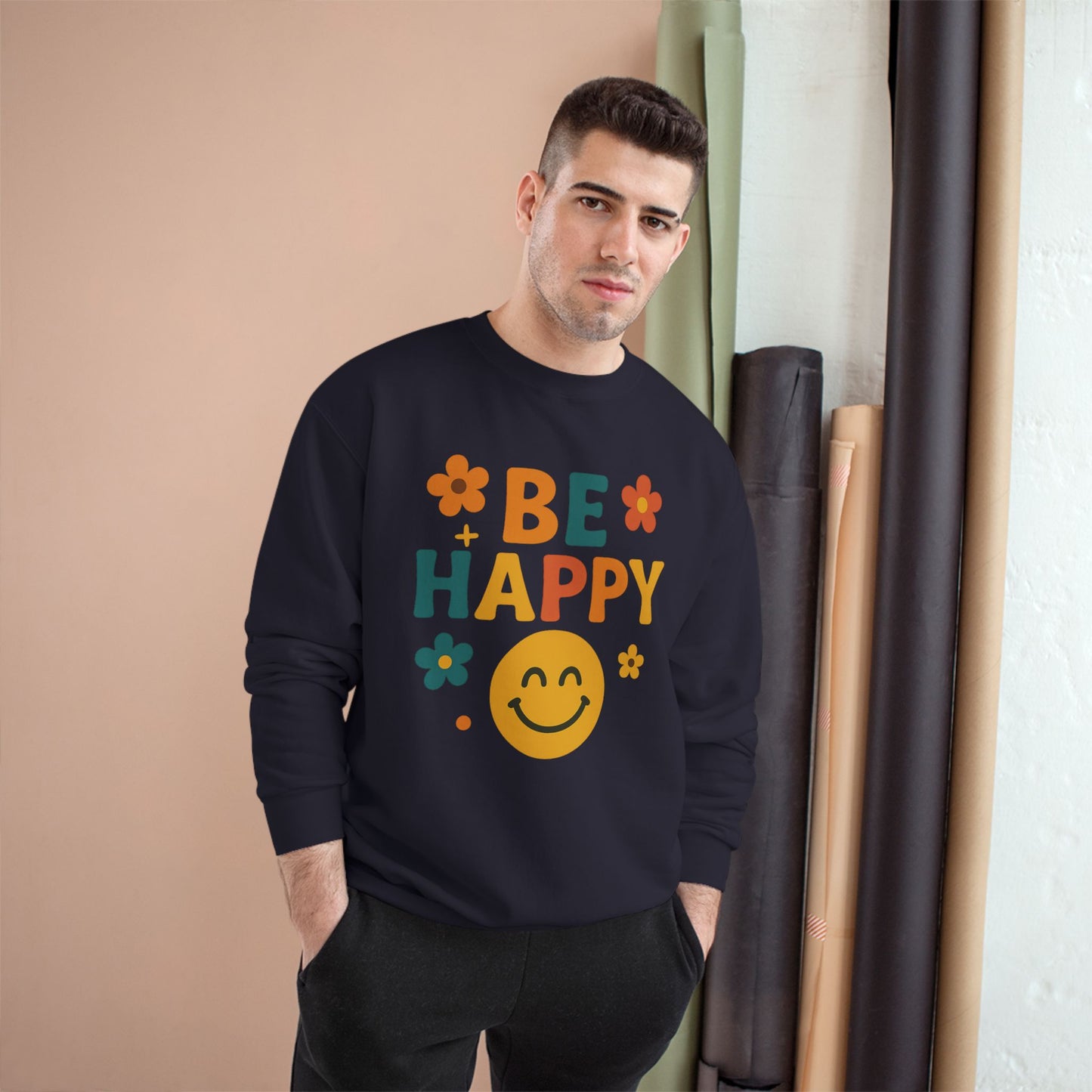 Happy Vibes Champion Sweatshirt, Positive Affirmation Apparel, Cozy Gift for Friends, Motivational Sweater, Feel-Good Sweatshirt