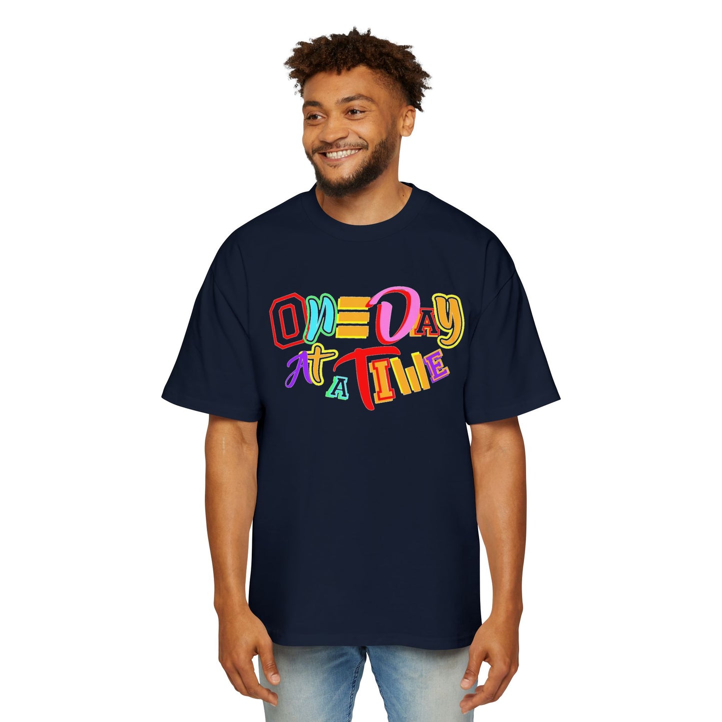 Colorful Motivational Oversized Tee - "One Day at a Time" T-Shirt, Relaxed Fit, Inspirational Gift, Self-Care Fashion, Casual Wear