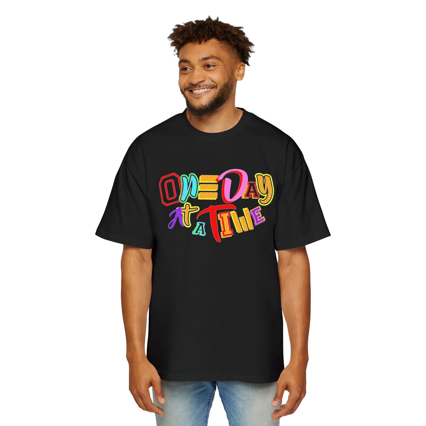 Colorful Motivational Oversized Tee - "One Day at a Time" T-Shirt, Relaxed Fit, Inspirational Gift, Self-Care Fashion, Casual Wear