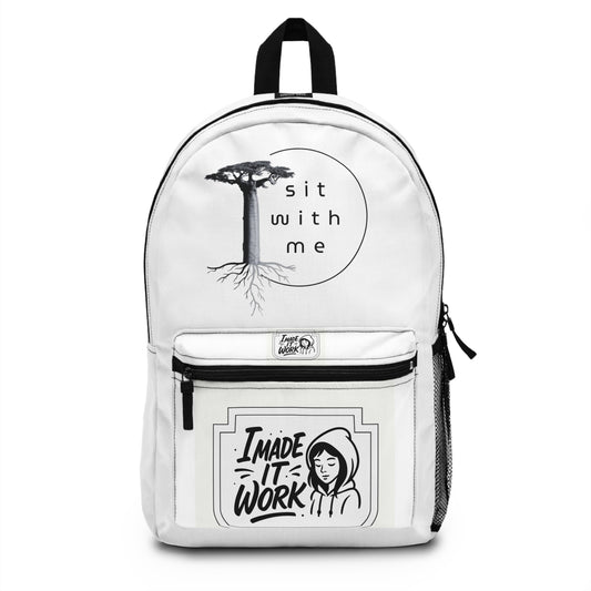 Mindful Tree Backpack - Sit With Me, Eco-Friendly Student Bag, Nature Lover Gift, Hiking Pack, Inspirational Quote Rucksack