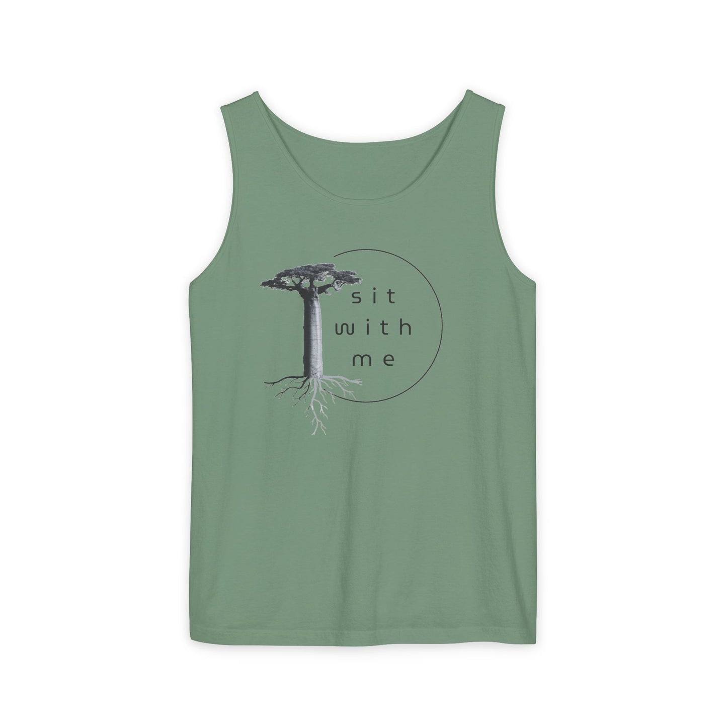 Relaxing Tree Illustration Tank Top, Unisex Summer Tee, Gift for Nature Lovers, Outdoor Adventure Apparel, Bohemian Style