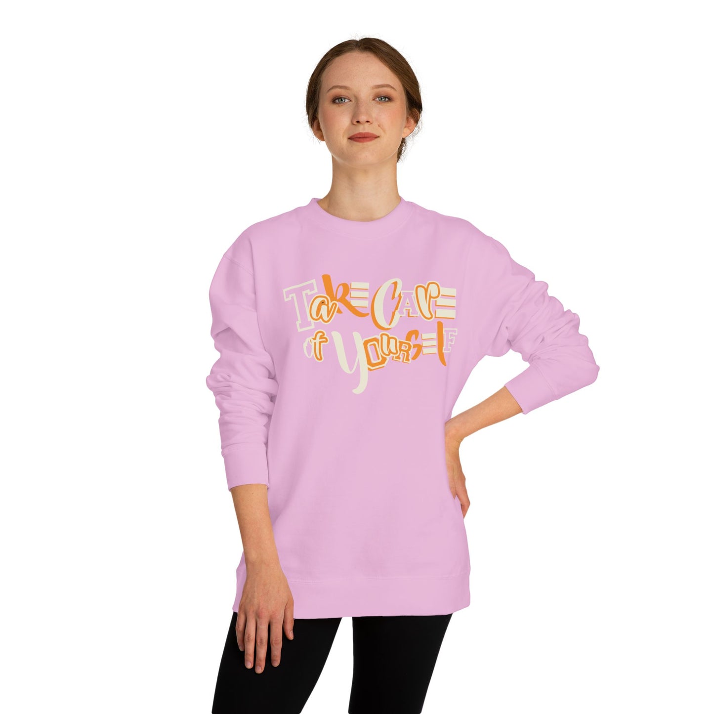 Take Care of Yourself Crew Neck Sweatshirt | Unisex Cozy Apparel, Self-Care Gift, Casual Wear, Relaxation Outfit, Inspirational Fashion