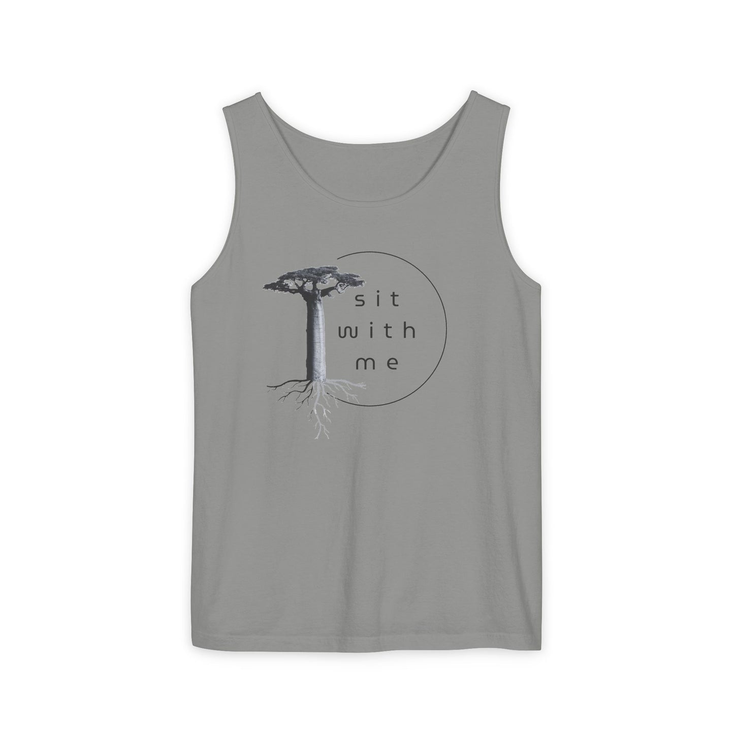 Relaxing Tree Illustration Tank Top, Unisex Summer Tee, Gift for Nature Lovers, Outdoor Adventure Apparel, Bohemian Style