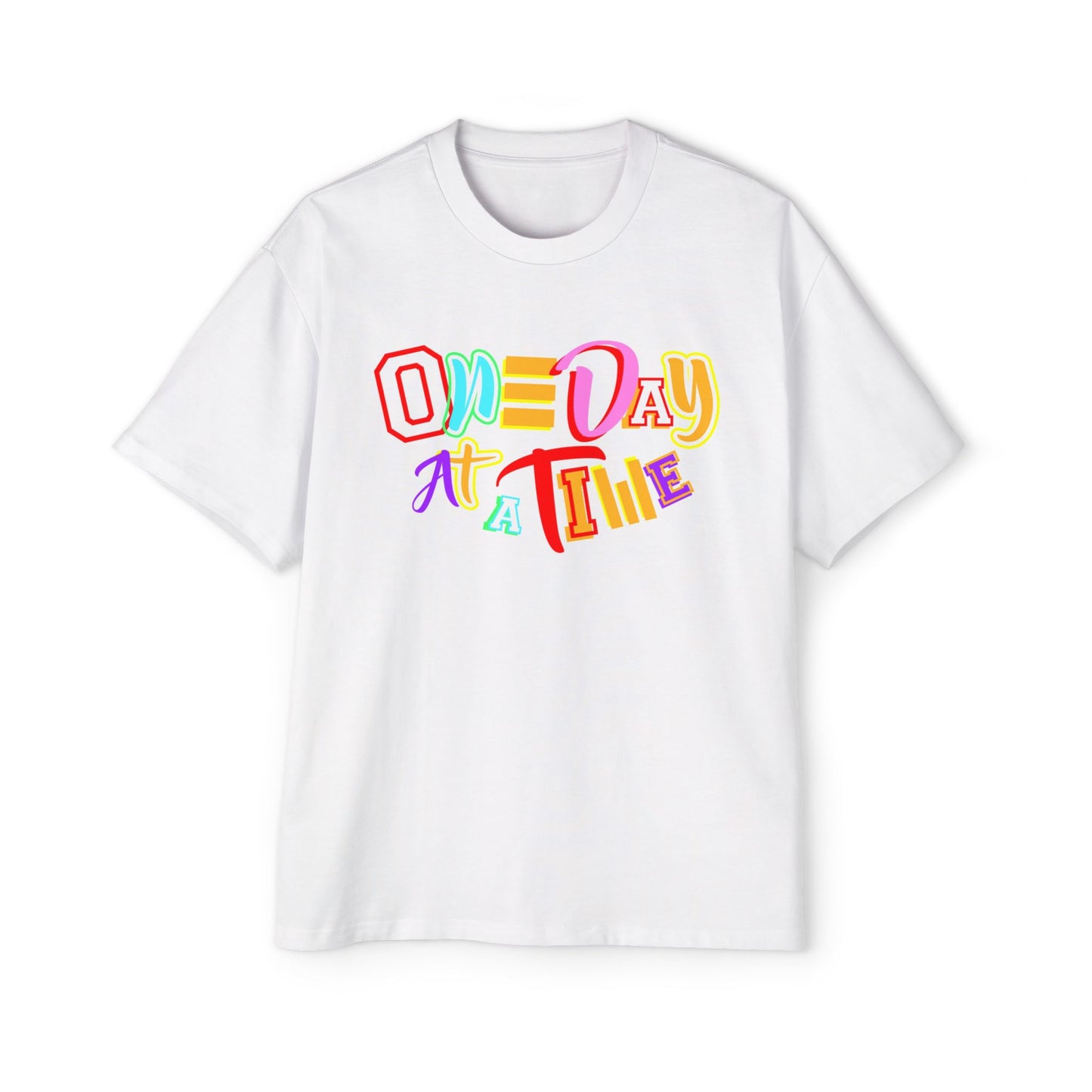 Colorful Motivational Oversized Tee - "One Day at a Time" T-Shirt, Relaxed Fit, Inspirational Gift, Self-Care Fashion, Casual Wear