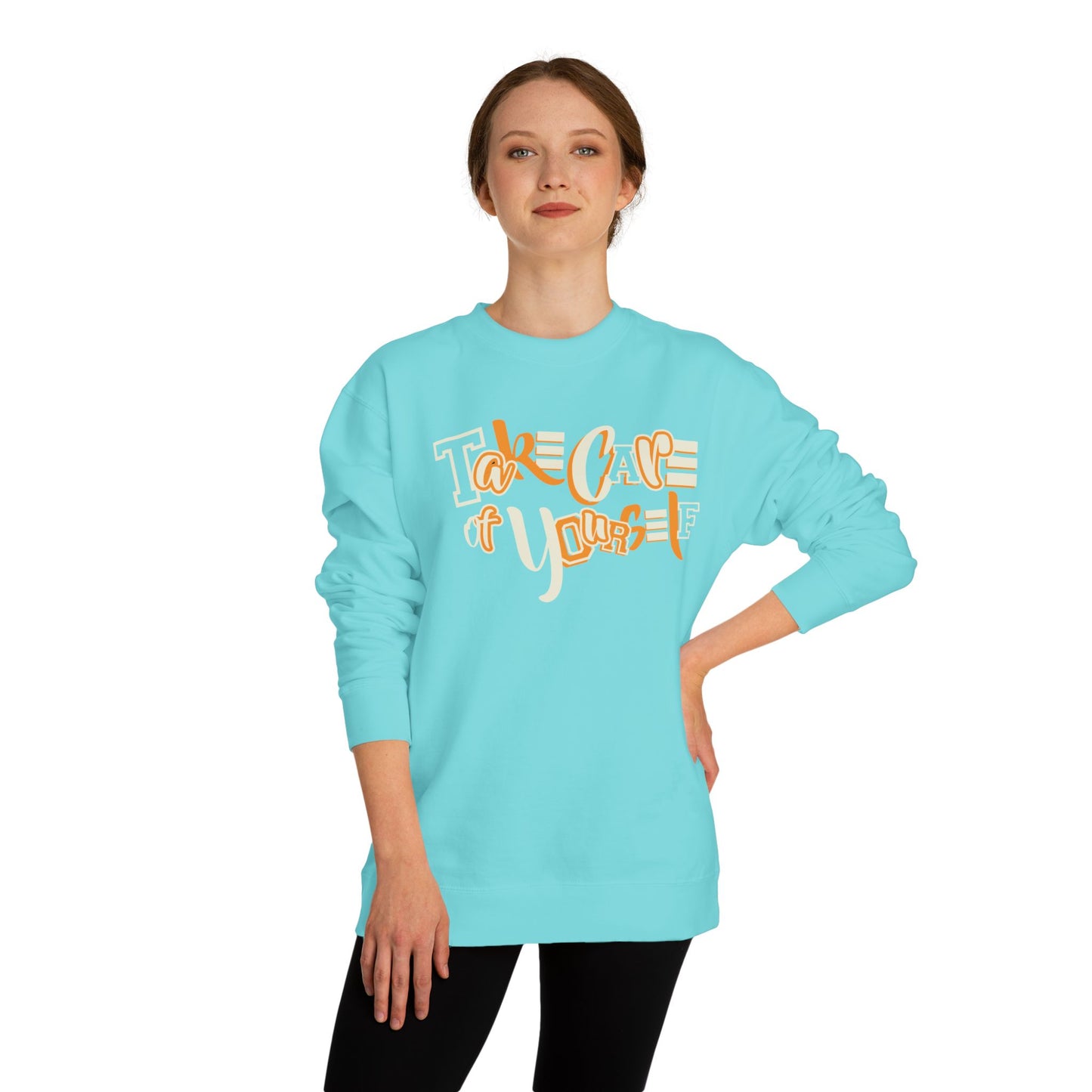 Take Care of Yourself Crew Neck Sweatshirt | Unisex Cozy Apparel, Self-Care Gift, Casual Wear, Relaxation Outfit, Inspirational Fashion