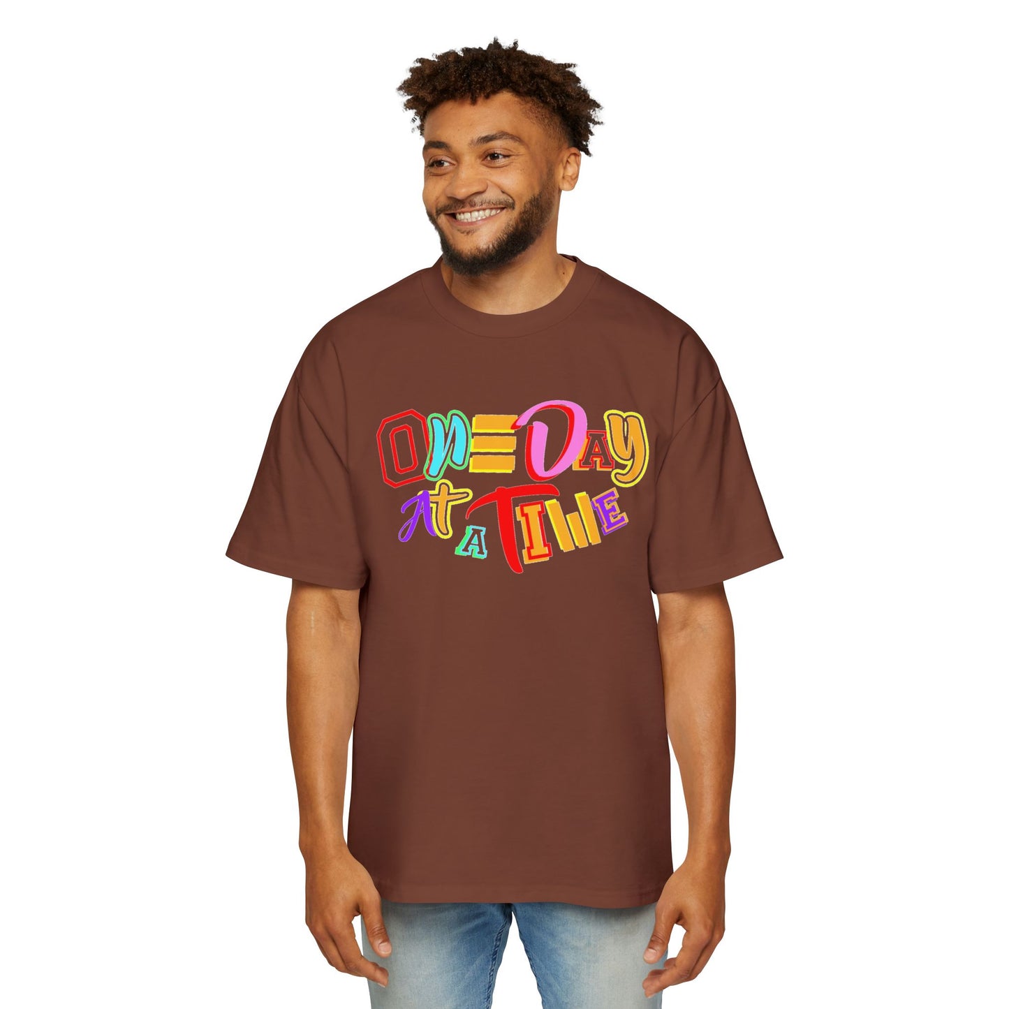 Colorful Motivational Oversized Tee - "One Day at a Time" T-Shirt, Relaxed Fit, Inspirational Gift, Self-Care Fashion, Casual Wear