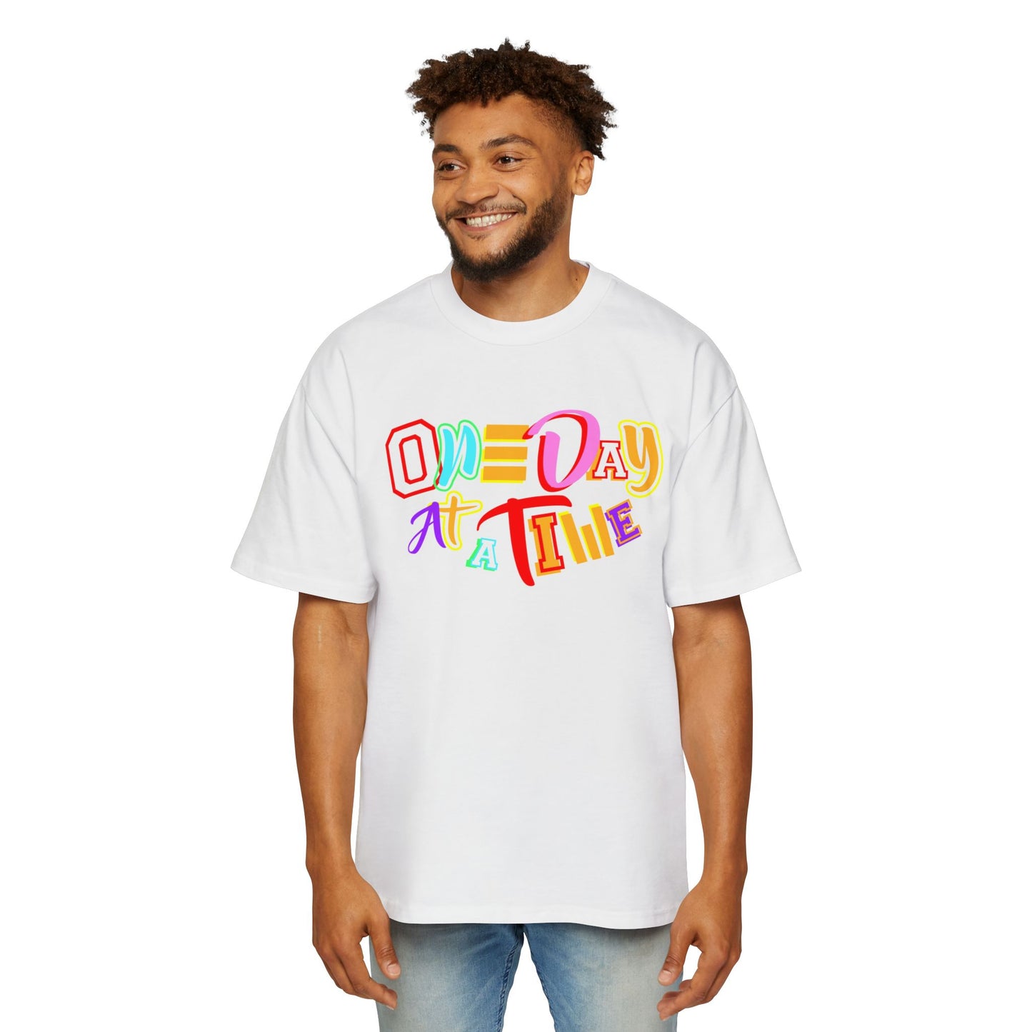 Colorful Motivational Oversized Tee - "One Day at a Time" T-Shirt, Relaxed Fit, Inspirational Gift, Self-Care Fashion, Casual Wear