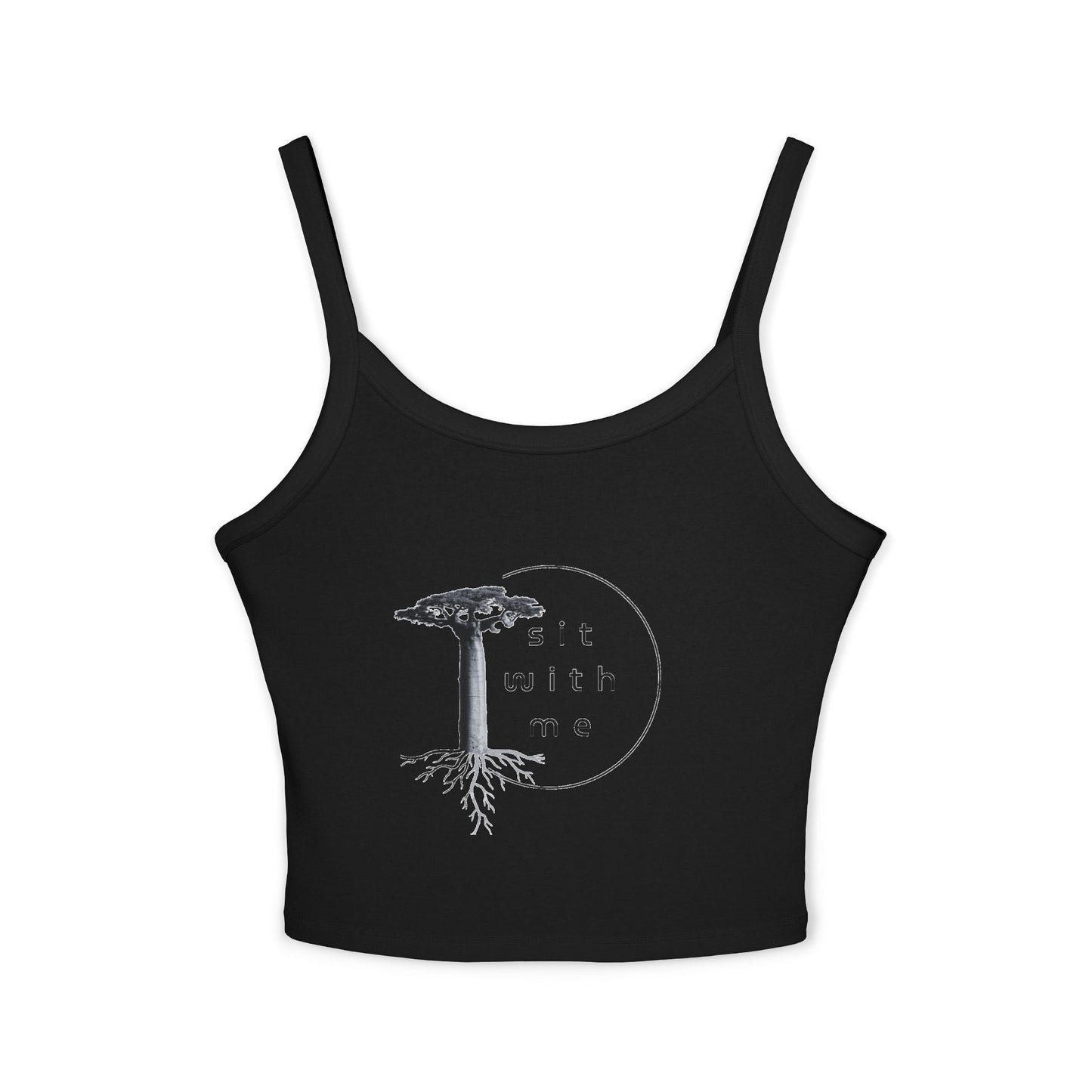 Women's Spaghetti Strap Tank Top - Tree Design, Casual Summer Wear, Eco-Conscious Gift, Yoga Top, Relaxed Vibes