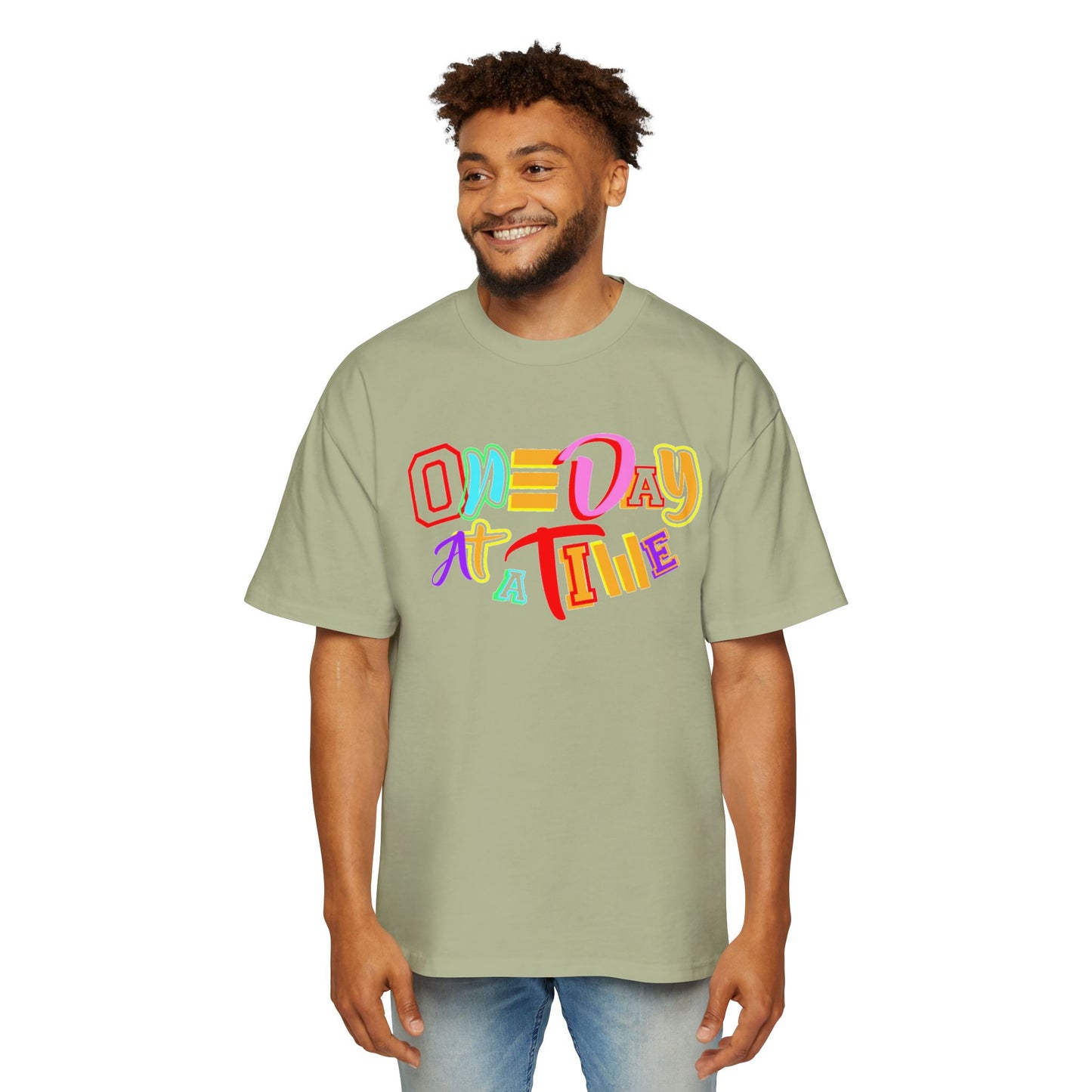 Colorful Motivational Oversized Tee - "One Day at a Time" T-Shirt, Relaxed Fit, Inspirational Gift, Self-Care Fashion, Casual Wear